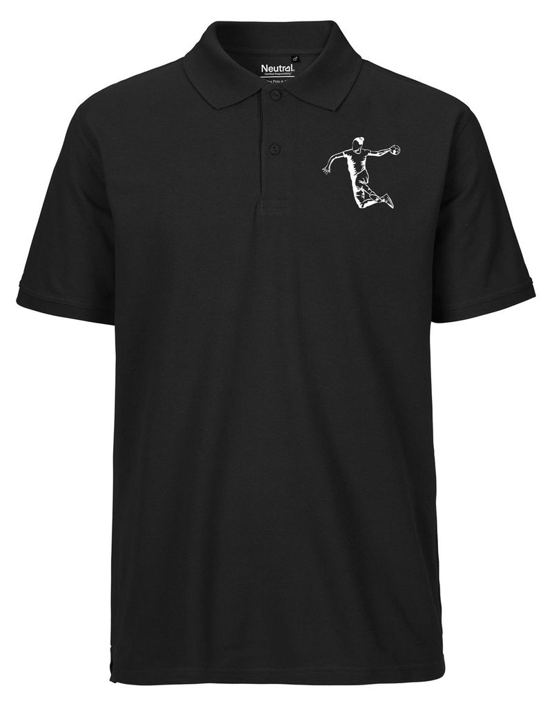 Huuraa Herren Polo Shirt Handball Silhouette XXL Black Bio Baumwolle Fairtrade Poloshirt Geschenkidee