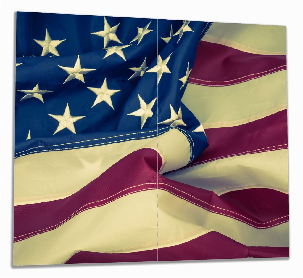 Wallario Herdabdeckplatte aus Glas, Größe 60 x 52 cm 2-teilig, Motiv Amerikanische Flagge im Wind