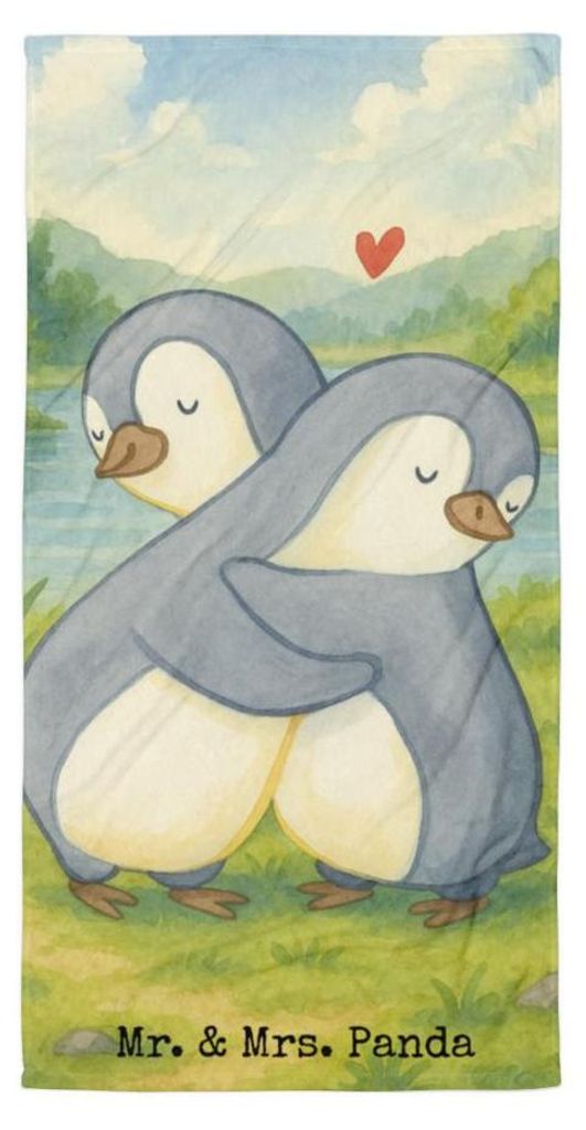 Mr. & Mrs. Panda Strandtuch Pinguine Kuscheln Design - Weiß - Geschenk, Valentinstag, Hochzeitstag, Großes Badehandtuch, Duschtuch, Freundin, fü...