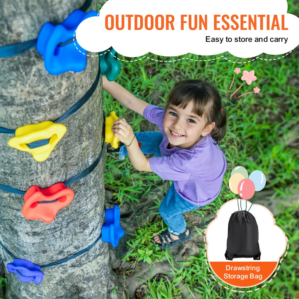 Set di arrampicata sull'albero per ninja VEVOR, 12 prese per l'arrampicata sull'albero, 6 imbracature a cricchetto e una scala per l'arrampicata, rocce per l'arrampicata per bambini e adulti, di diversi colori e forme, per i guerrieri ninja all'aperto - 6