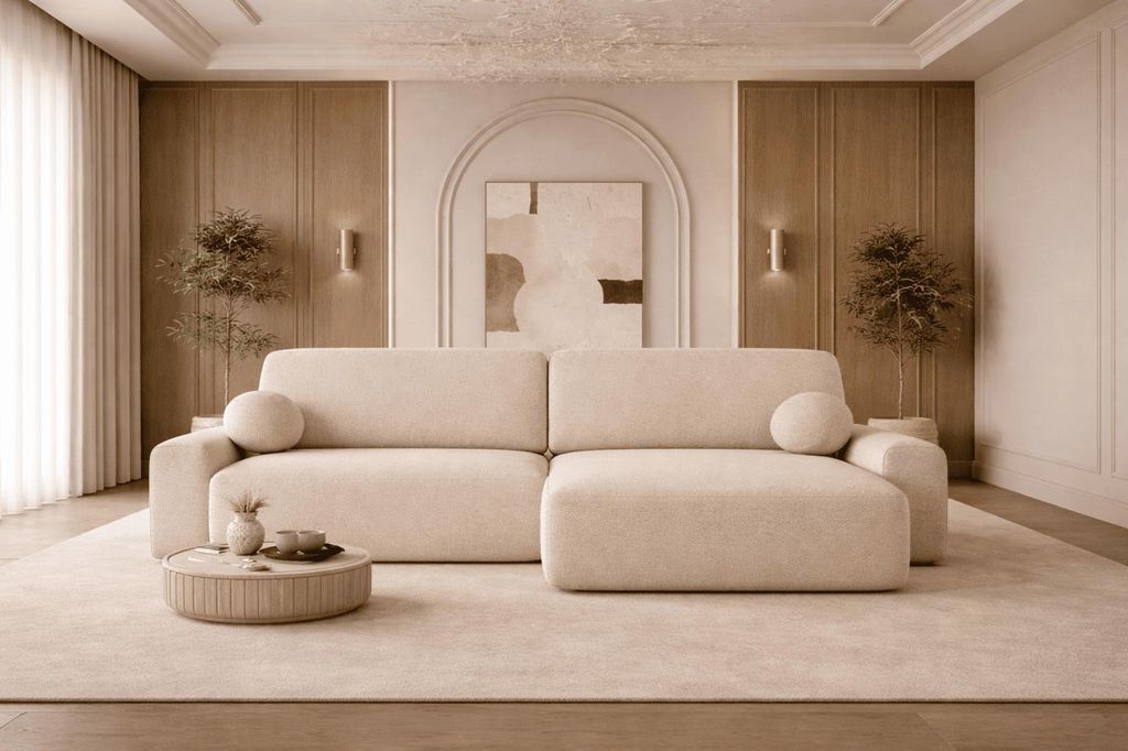 MOEBLO Ecksofa Lisbon – Ottomane beidseitig montierbar, Ecksofa aus Bouclé, Couch für Wohnzimmer, Schlafsofa Sofagarnitur Sofa Eckcouch L-Form,...