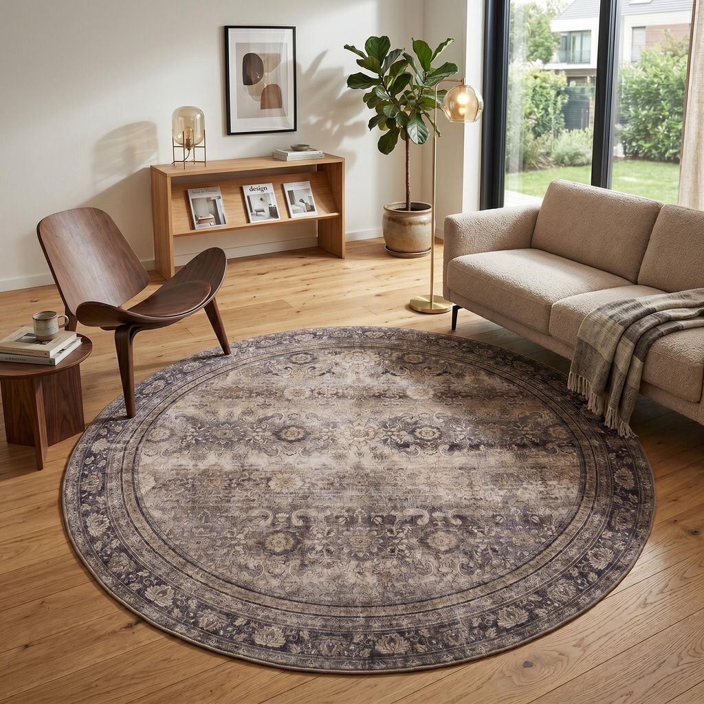 Carpetsale24 Waschbarer Teppich Vintage Rundteppich Produktbild 