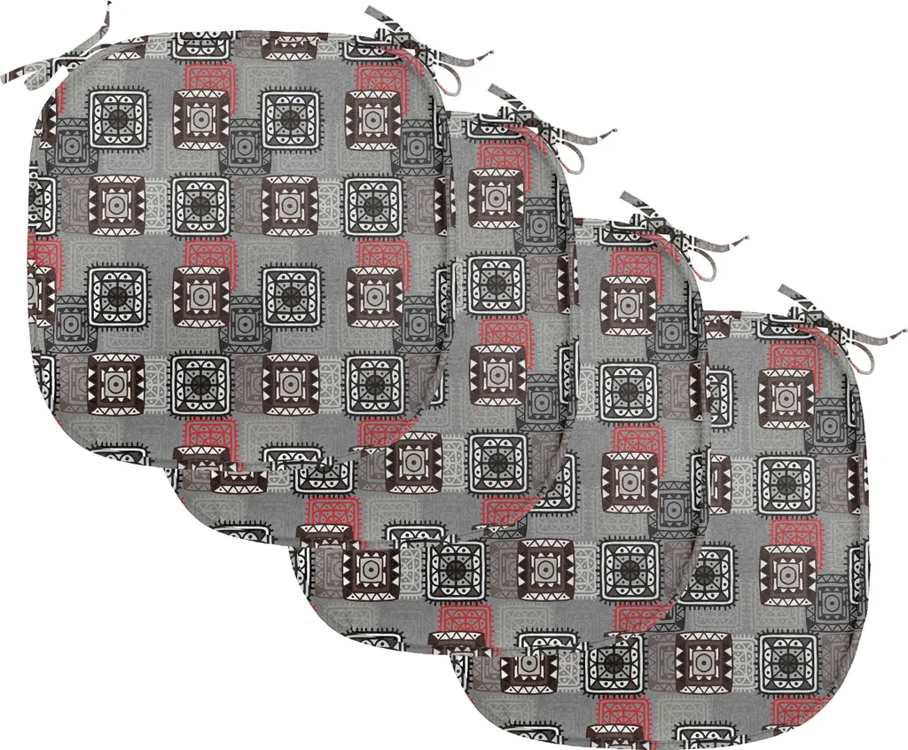 Galette de Chaise Aztèque Imperméable avec Attaches Lot de 4 Gris-Brun