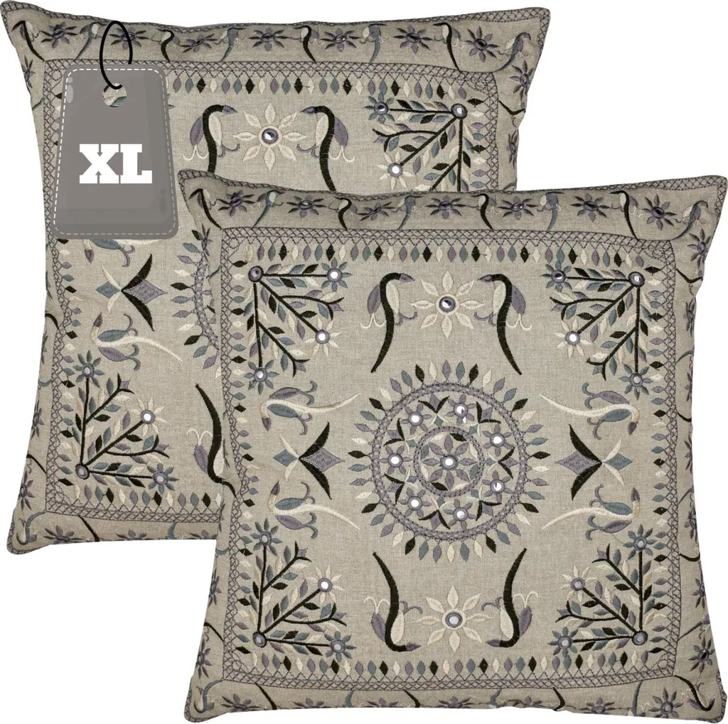 Coussin Douillet Coton Brodé Gris 50x50 cm Marrakech pour Salon et Sofa