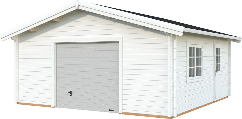 Palmako Garage Roger 27,7 m² - 70 mm - mit Sektionaltor weiß lackiert