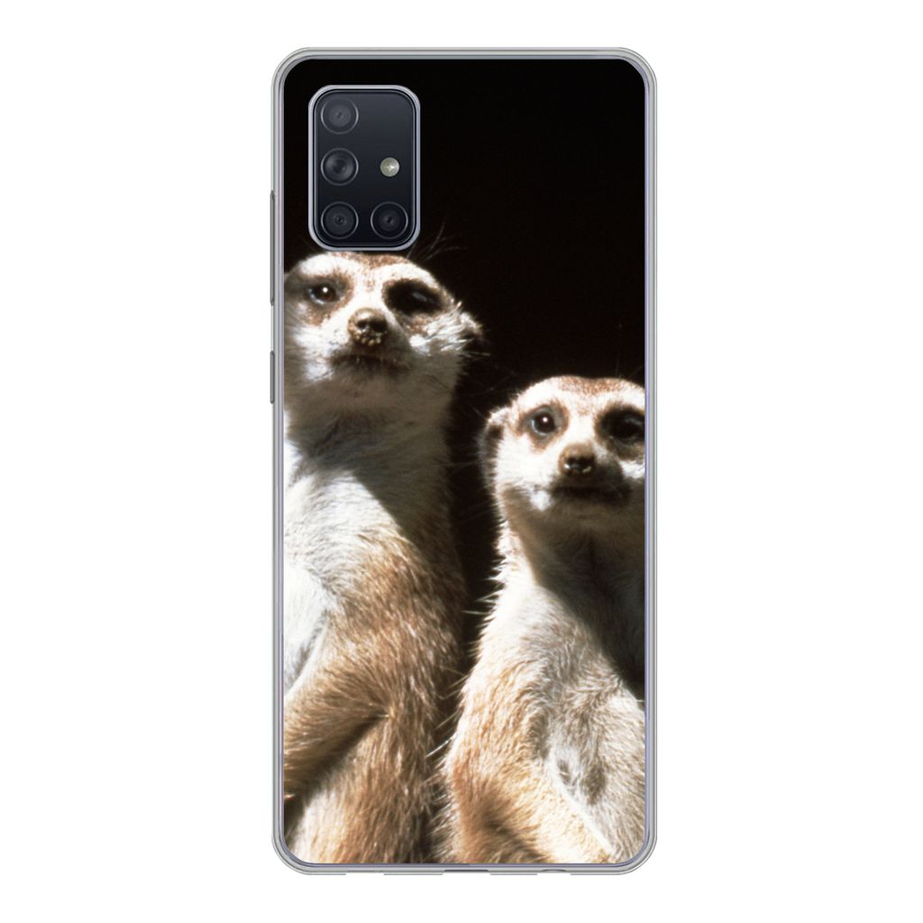MuchoWow Handyhülle Schutzhülle Hülle für Samsung Galaxy A71 Schwarz - Erdmännchen - Tiere Silikon Softcase Handy Hülle - Kartenbesitzer
