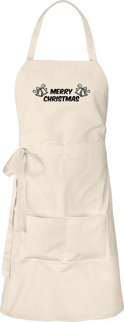 Huuraa Schürze Merry Christmas Glocken Natur mit Taschen Baumwolle Kochschürze Geschenkidee