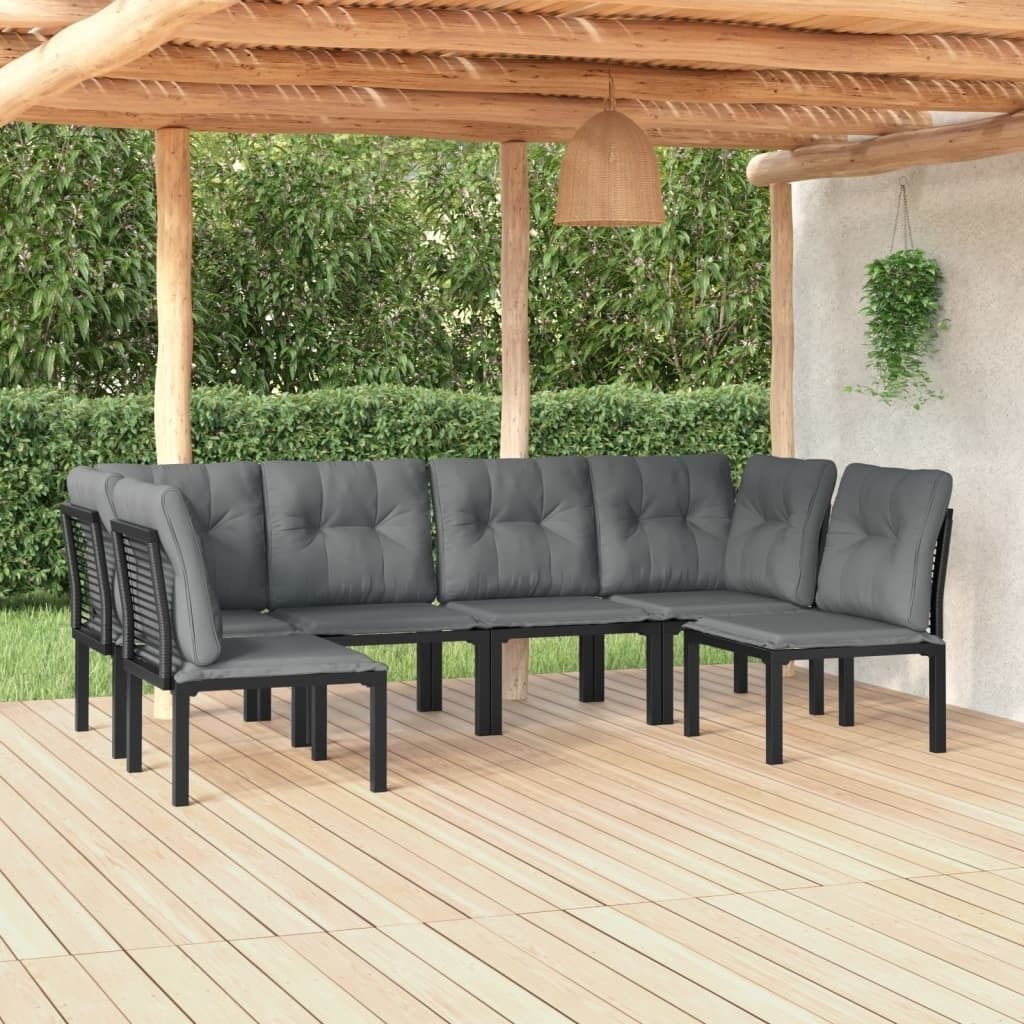 The Living Store 6-tlg. Garten-Lounge-Set Schwarz und Grau Poly Rattan