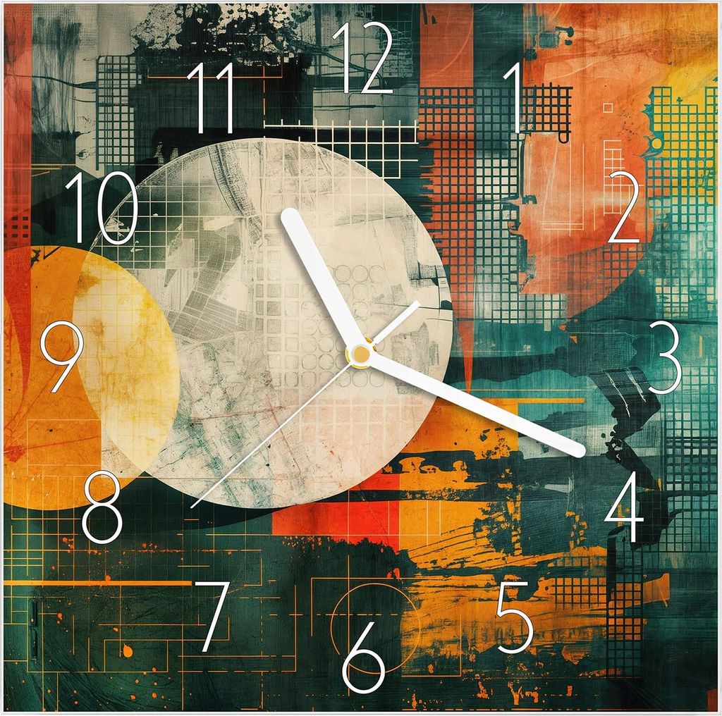 Wanduhr aus Glas mit Motiv Abstrakte Geometrie- 30 x 30 cm - inkl. Aufhängesystem