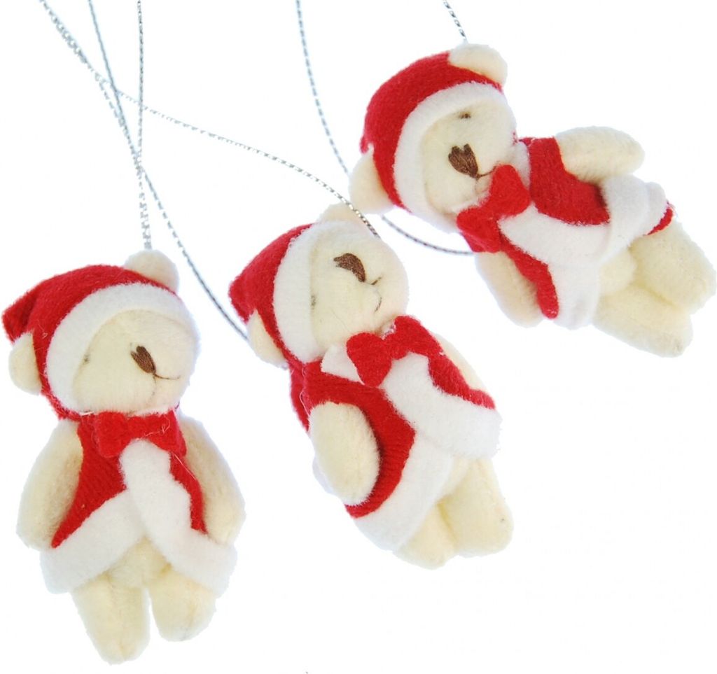 3 Stück Weihnachtsbaumanhänger Baumschmuck Teddy Weihnachtsmann Stoff