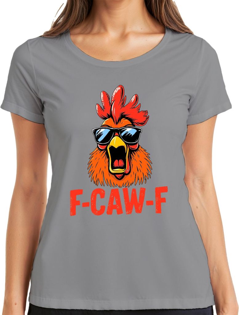 F-CAW-F Cooler Hahn mit Sonnenbrille Lustig Retro Bauernhof Huhn Damen T-Shirt, Grau, 3XL