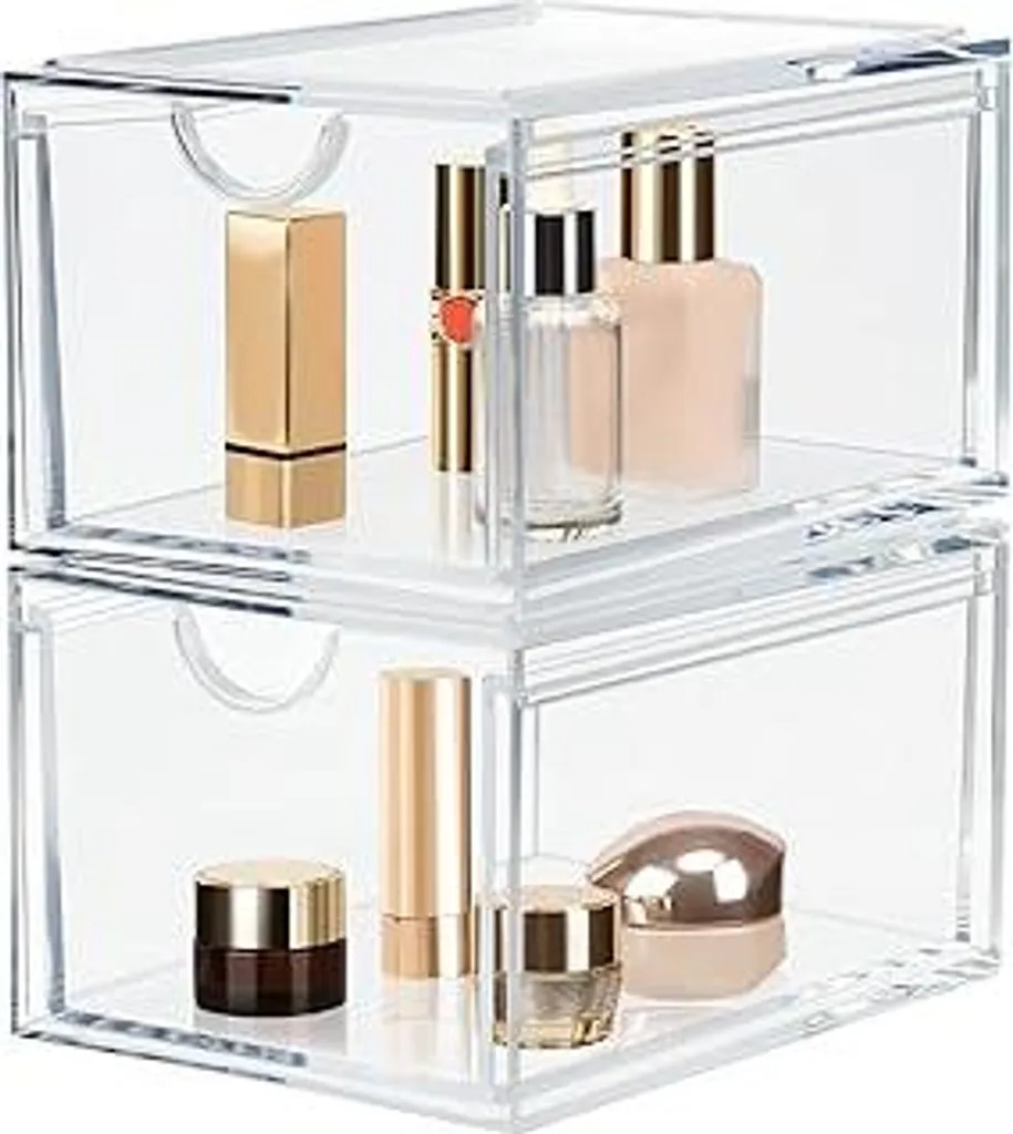 LileZbox Organizer Cosmetici Acrilico: Set 2 Cassetti Salvaspazio