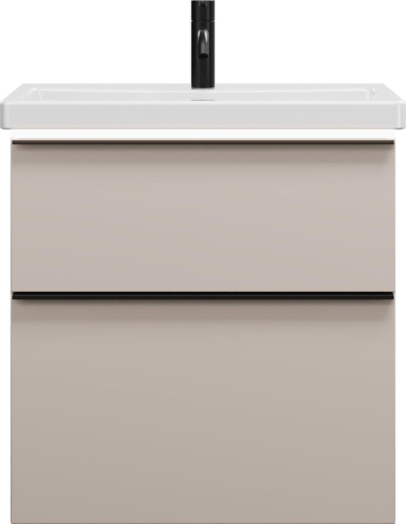burgbad Eqio Keramik-Waschtisch inklusive Waschtischunterschrank mit LED-Beleuchtung, Breite 630mm, SEZA063F6583C0001G0252