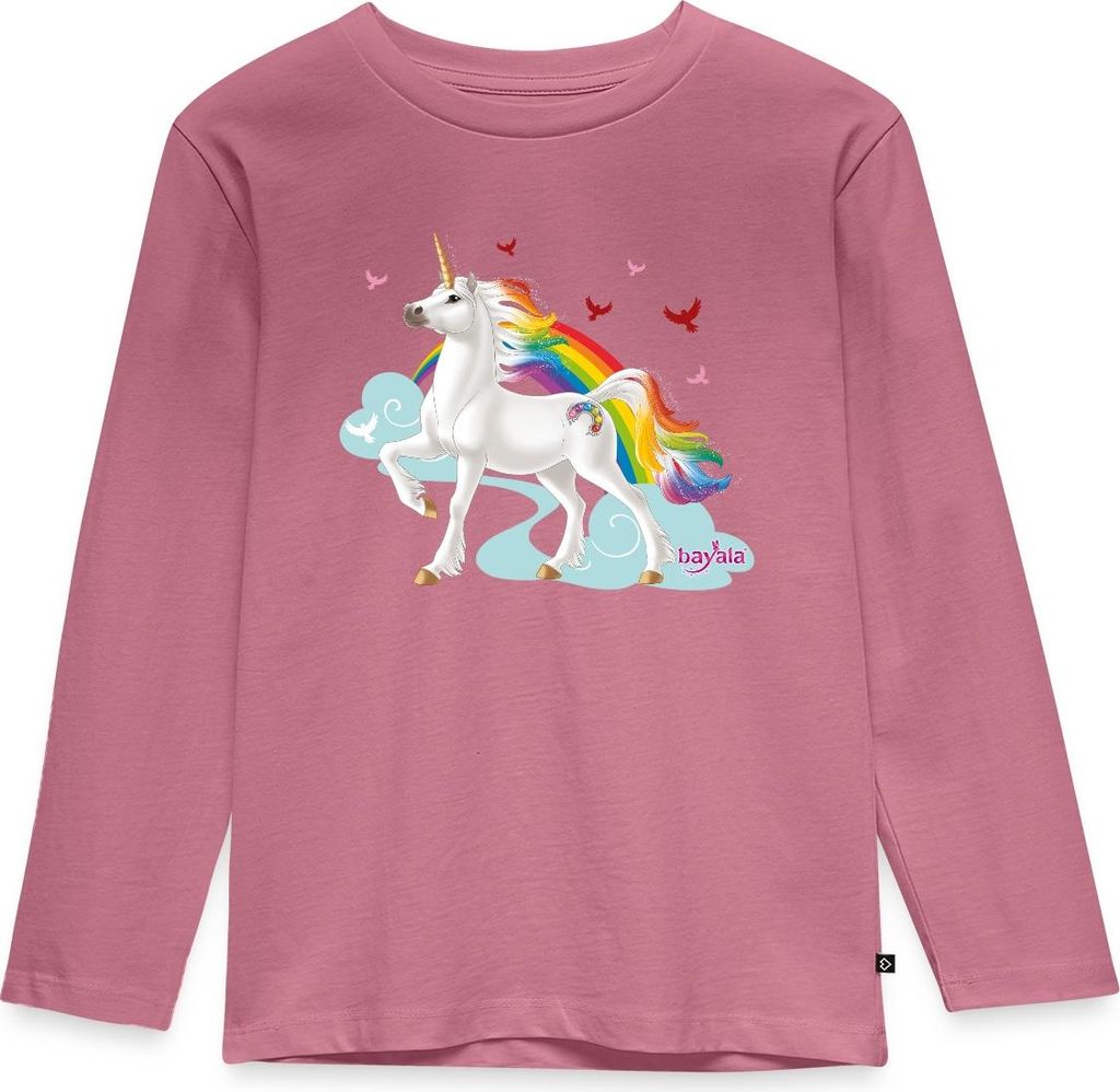 Spreadshirt Schleich Bayala Regenbogeneinhorn Hengst Kinder Premium Langarmshirt, 122/128 (6 Jahre), Mauve