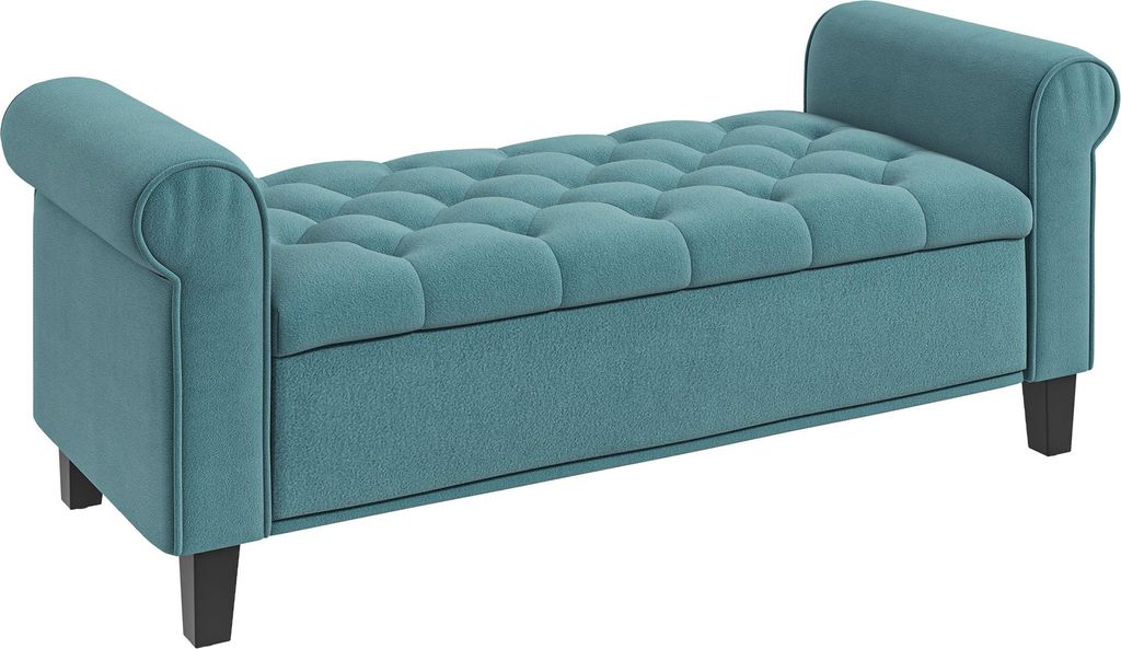 Polsterbank, Bettbank, Sitzbank in Samtoptik, Flurbank mit Stauraum für Schlafzimmer, bis 120 kg Belastbar, Grün, 126 x 48,5 x 47 cm, Grün, 126,...