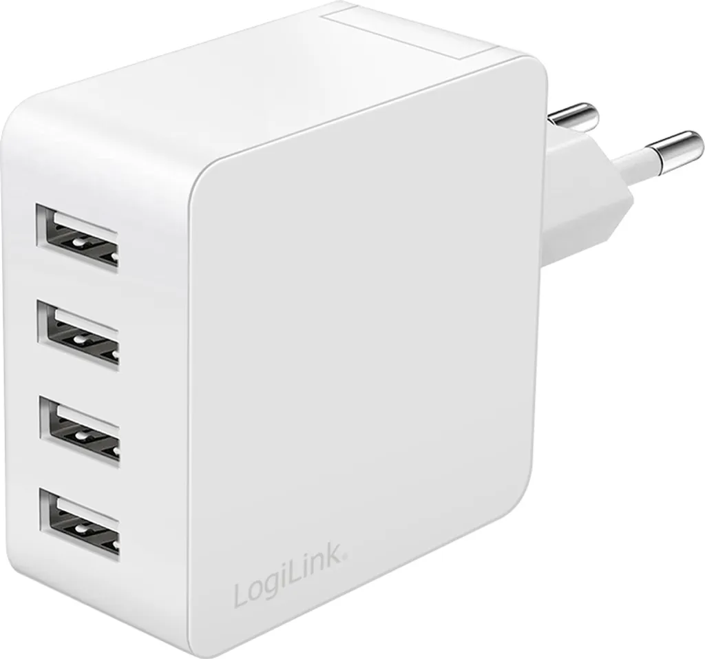 Multiprise USB murale LogiLink 4 ports 24W blanc pour charger 4 mobiles