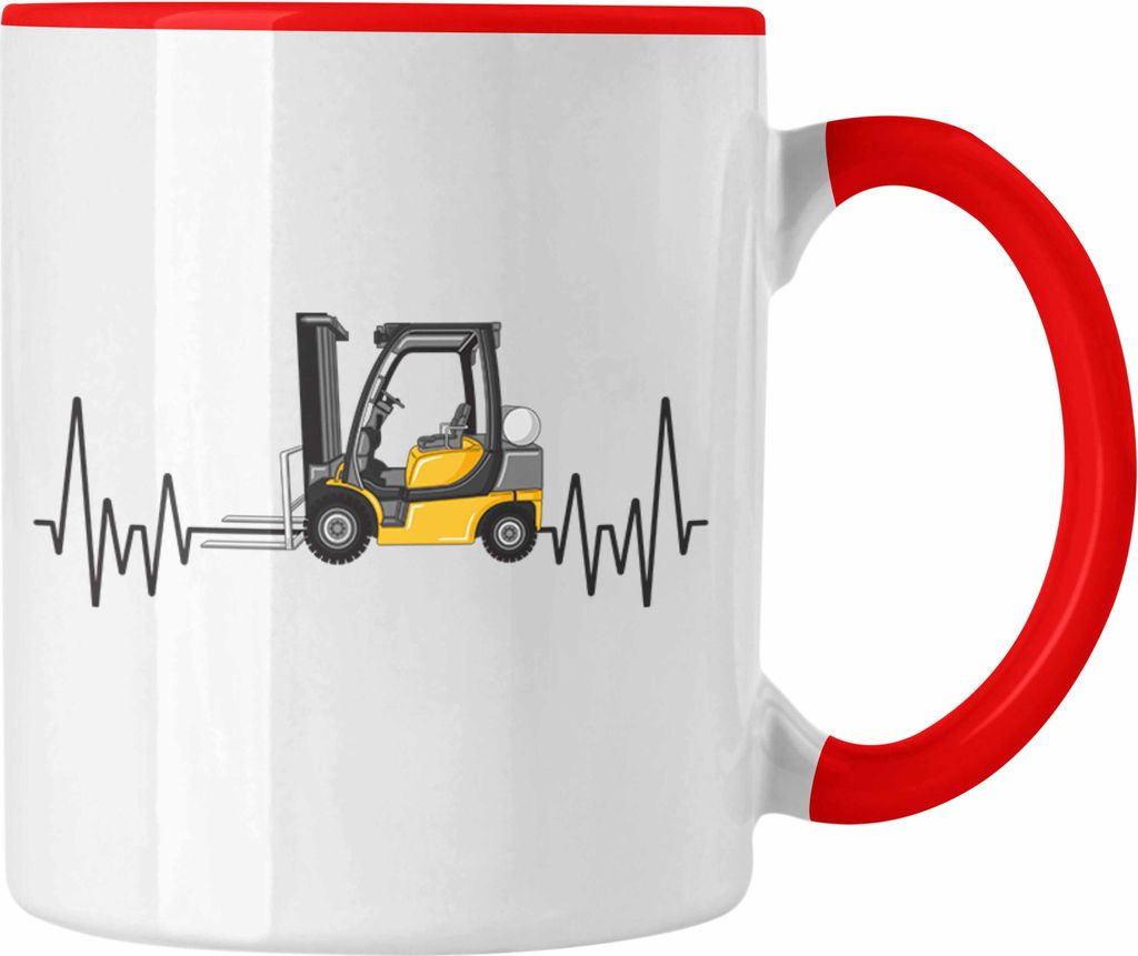 Trendation - Gabelstapler Herzschlag Tasse Geschenk für Staplerfahrer Lager Hobby Geschenkidee (Rot)