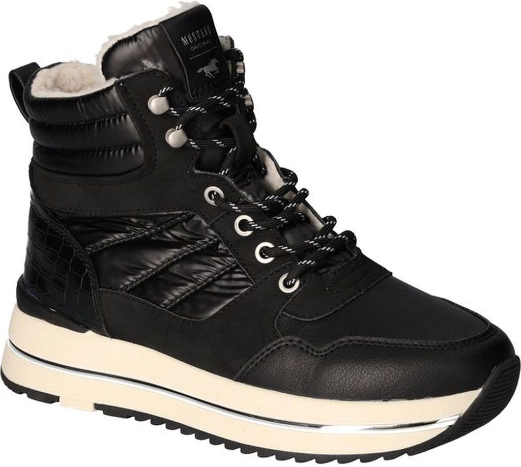 Mustang Damen Stiefelette Plateausohle warm gefüttert Schnürboots 1480-602, Größe:40 EU, Farbe:Schwarz