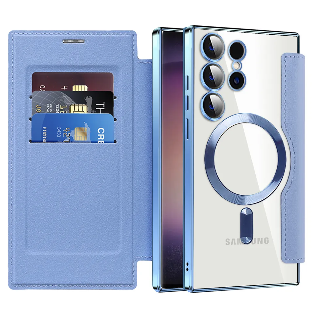 Custodia Samsung Galaxy S25 Ultra Pelle Azzurro e MagSafe Premium