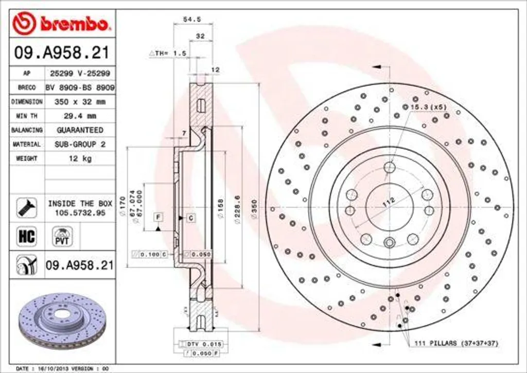 Disque de frein Brembo 09.A958.21 anti-vibration Mercedes GLE et ML