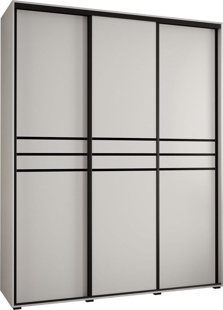 MEBLE KRYSPOL Cannes 10 Schrank mit 3 Schiebetüren - 205,2x190x45 cm - Weiß Weiß Schwarz