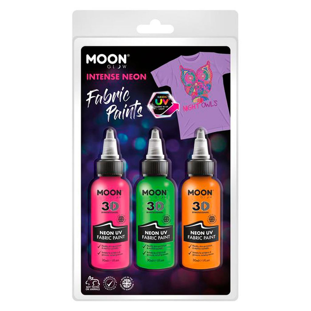 Haza Textilfarbe Neon Set - Stofffarbe UV Orange Grün Pink 3x30ml
