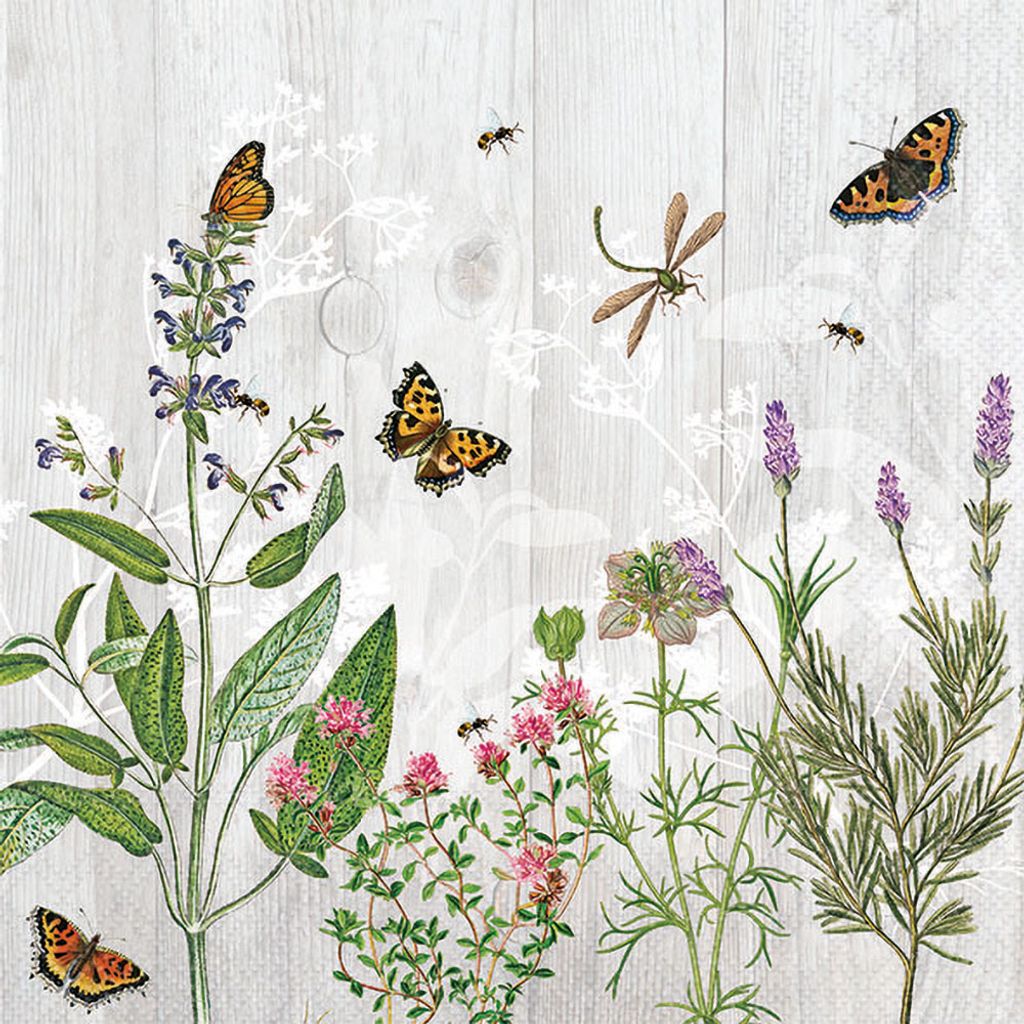 20 Servietten Herb Garden - Kräuter an Holzwand 33x33cm