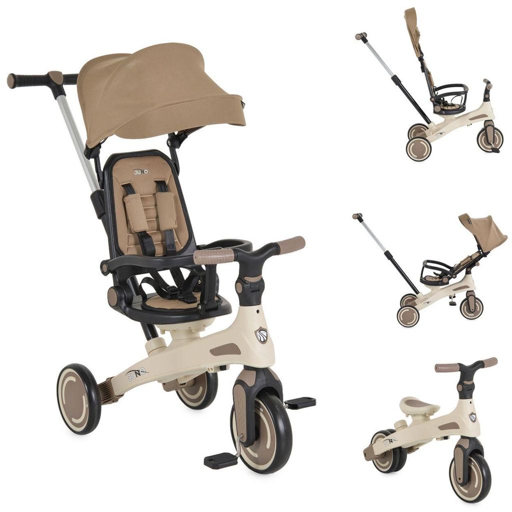 Byox Dreirad, Tricycle Juno 4 in 1 Laufrad Schiebegriff Sitzdrehung Sonnendach beige