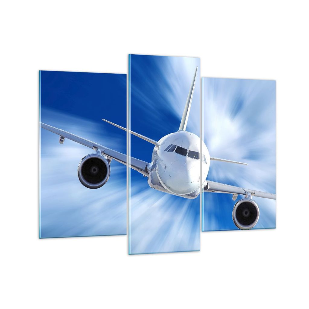 Bilder auf glas - Luftfahrt Flugzeug Flug - 130x100cm - Glasbilder - Wandbilder - Kunstdruck - zum Aufhängen bereit - Wanddekoration aus Glas - Gl...