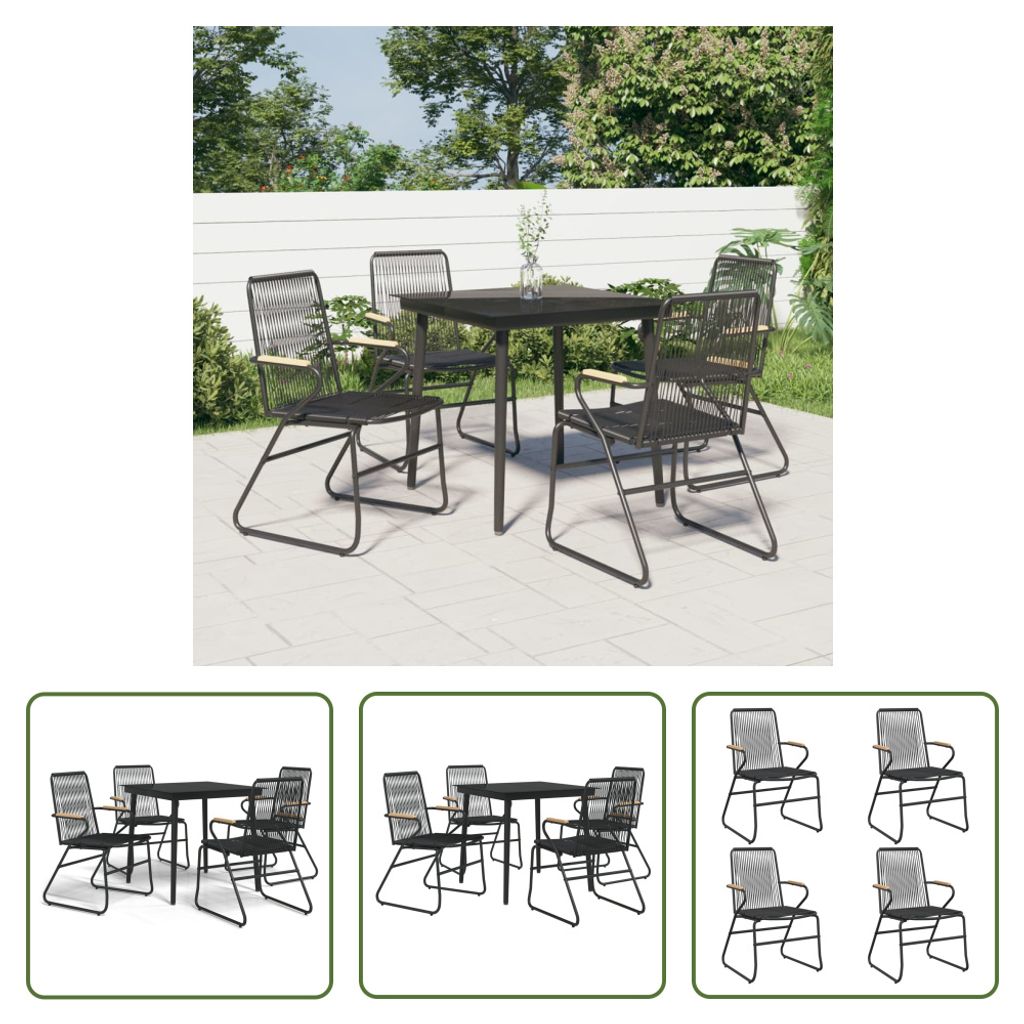 The Living Store 5-tlg. Garten-Essgruppe Schwarz PVC Rattan