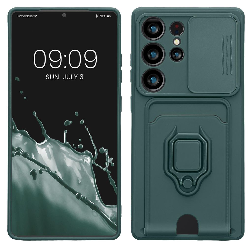 kwmobile Handyhülle kompatibel mit Samsung Galaxy S25 Ultra - Softcase mit Kameraschutz - Kartenfach - Moosgrün