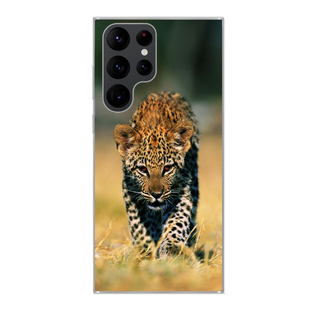 MuchoWow Handyhülle Schutzhülle Hülle für Samsung Galaxy S22 Ultra Leopard - Makro - Gras Silikon Softcase Handy Hülle - Abbildung
