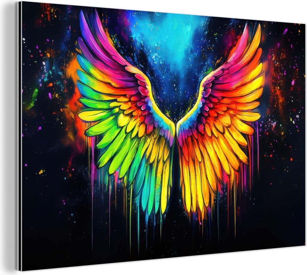 MuchoWow Wanddekoration Metall Metallbild Wandkunst 30x20 cm Regenbogenfarben - Flügel - Magisch MuchoWow Aluminium Gemälde - Aluminiumgemälder