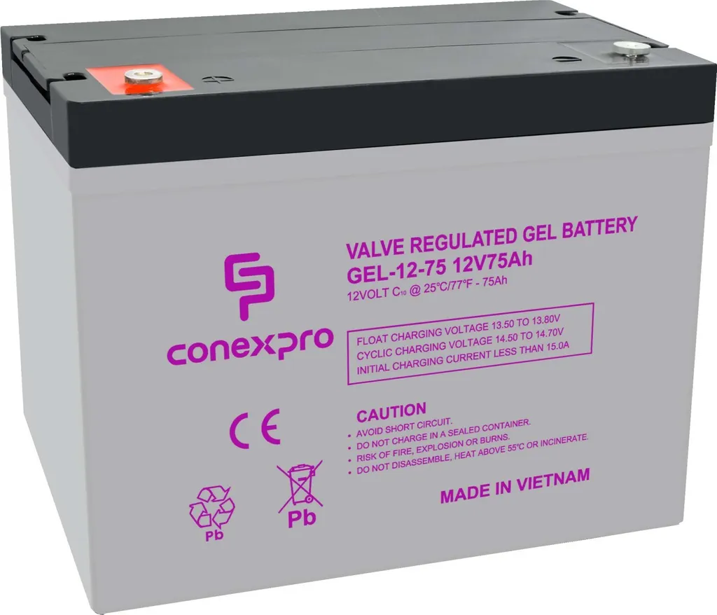 Batterie GEL 12V 75Ah Deep Cycle Haute Performance avec Bornes M6