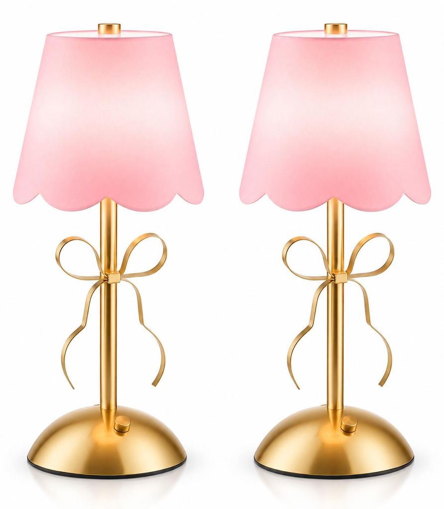 Ciskotu Rosa Schleifen-Tischlampe 2er-Set, Akku, Type-C, Produktbild 