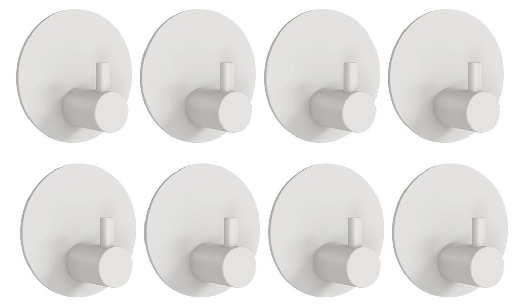 Weiße, matte, selbstklebende Haken, 8 Stück, selbstklebend, kein Bohren erforderlich, wasserfeste Edelstahl-Haken, Handtuchhaken für Küche, Bad...