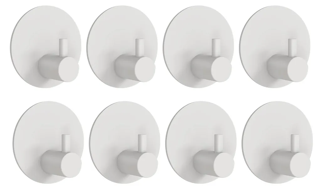 Crochets en inox imperméables lot de 8 blancs mats fixation sans perçage