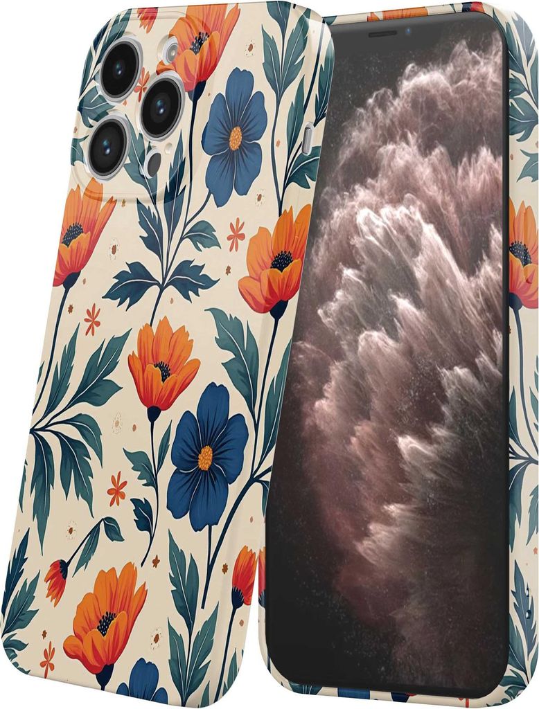 Smartphonica Handyhülle geeignet für iPhone 11 Pro Max mit Orange Blau Blumen Aufdruck - Flexible Softcase TPU - Backcover Case Orange Blau Blume...