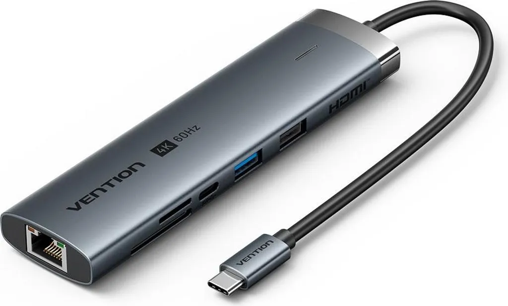 Hub USB-C Vention 8 en 1 Power Delivery 87W HDMI 4K et Lecteur de Carte