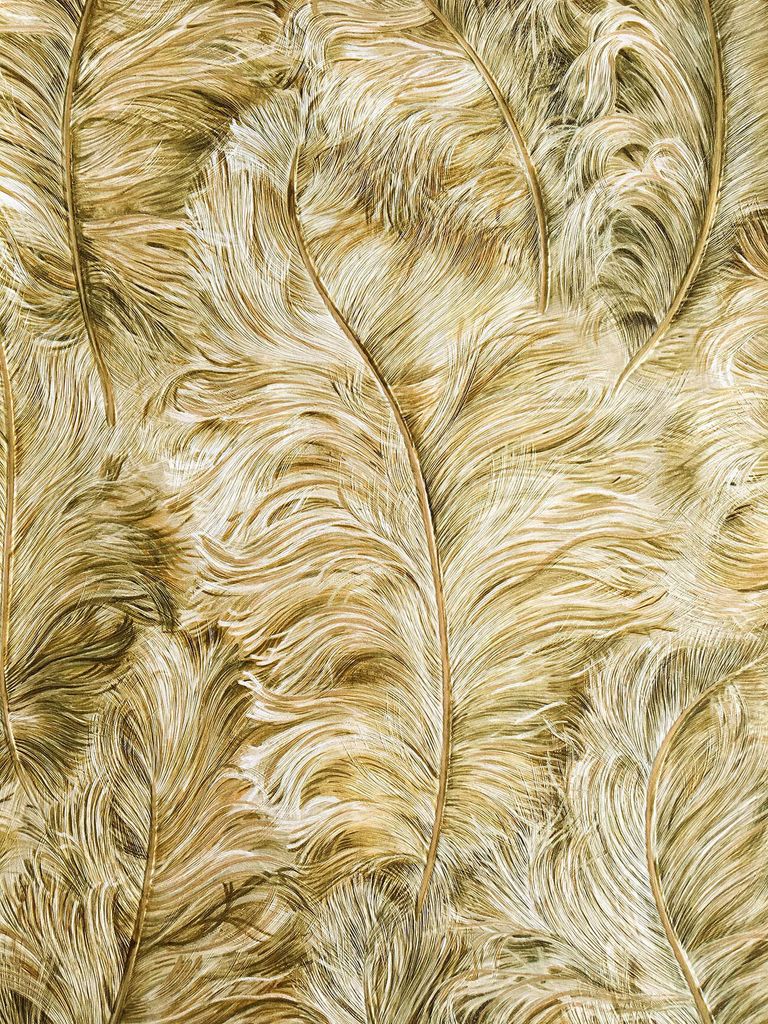 Profhome 822206 Exklusive Tapete Federn glänzend hell-elfenbein farn-grün 5,33m2