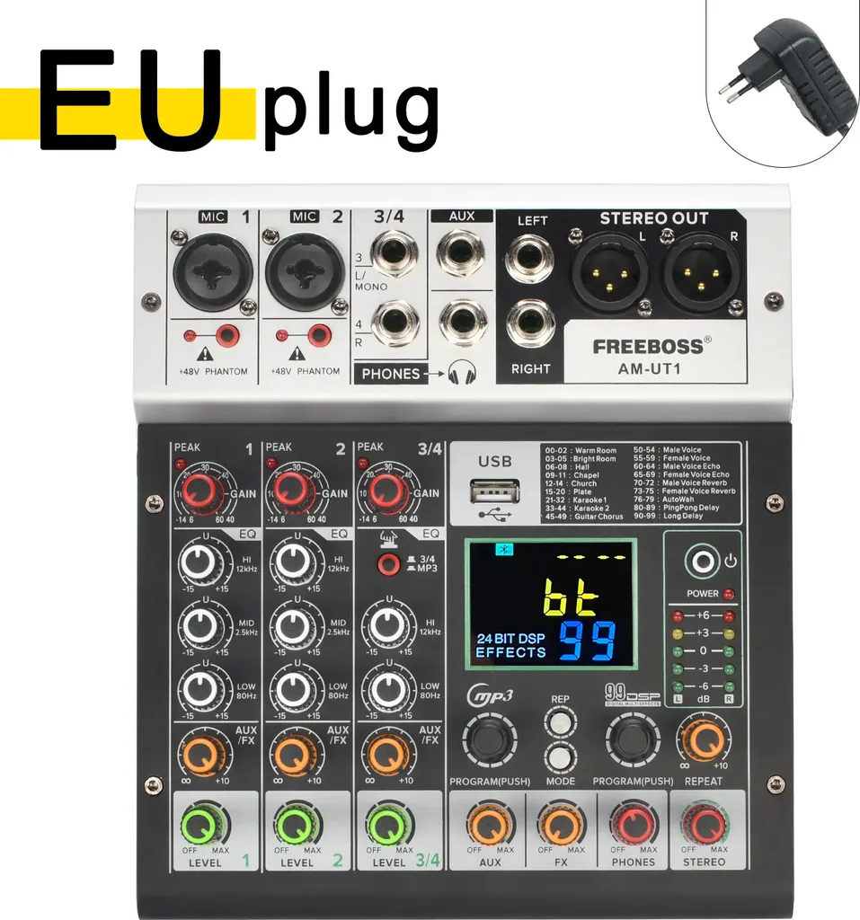 Table de Mixage Bluetooth 4 Voies Multi-Effets DSP avec Fiche EU - 2