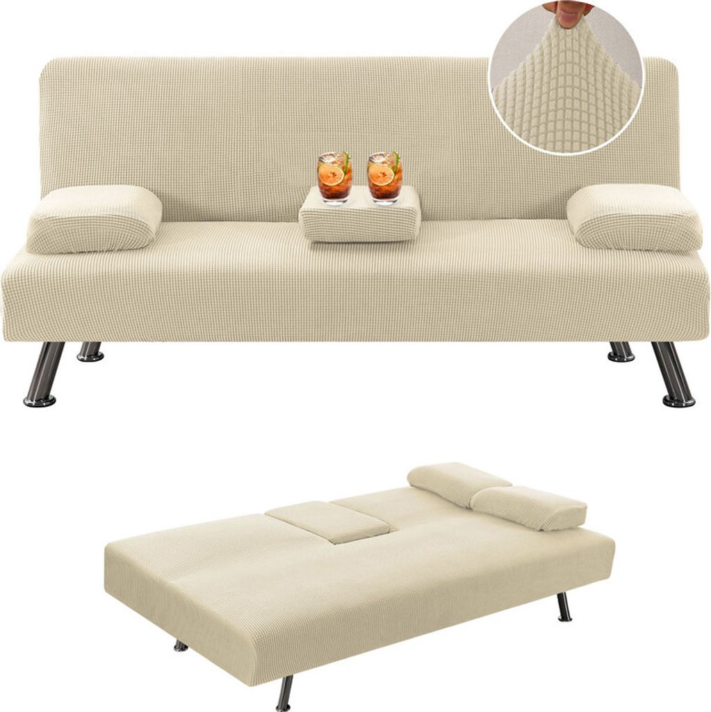 4 Stück Stretch-Futon-Bezüge für Sofa, Bett, Schonbezug mit abnehmbaren Armlehnen und Getränkehaltern, Möbelschutz, hoher Elasthan-Stoff mit k...