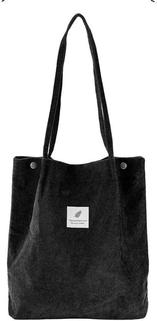 Corduroy-Canvas-Tas, Grosse Kapazität, Handtas für Frauen, Casual Strandtas, Schwarz