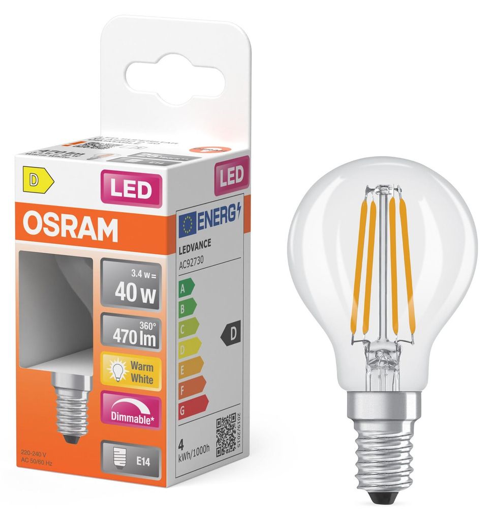 OSRAM 4099854444814 Dimmbare LED-Lampen, klassische Miniballform 3.4 W 470 lm