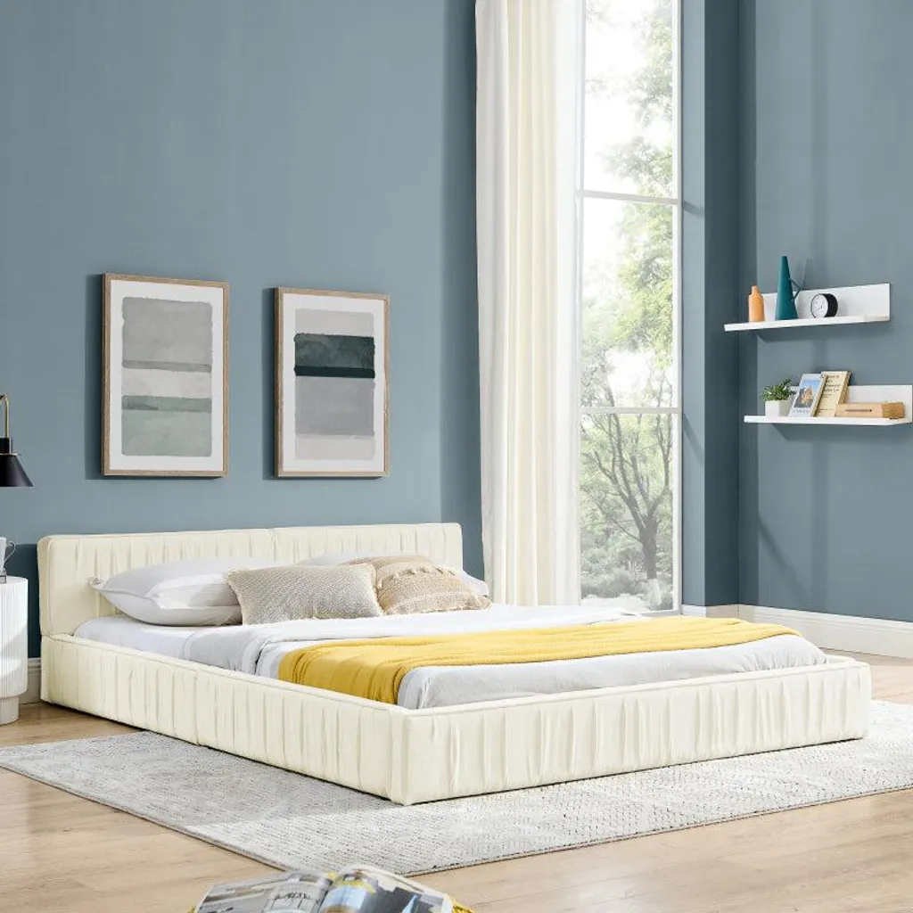 Lit double 160x200 stable et silencieux en bois d'eucalyptus et chenille