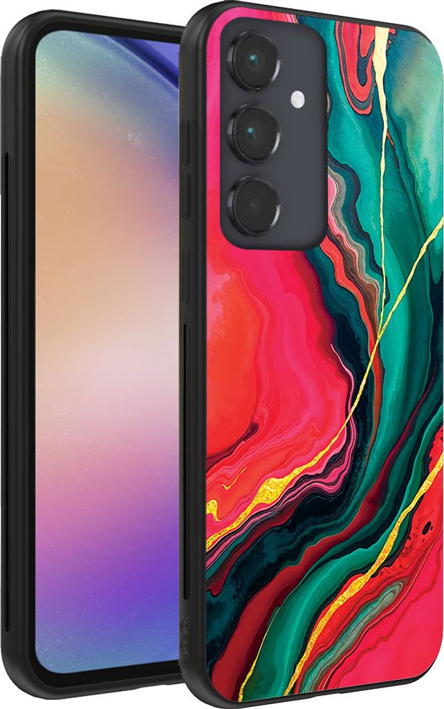 Smartphonica Telefon Fall geeignet für Samsung Galaxy A54 5G mit roten grünen Marmor Print - TPU Backcover Fall rot grün Marmor Design
