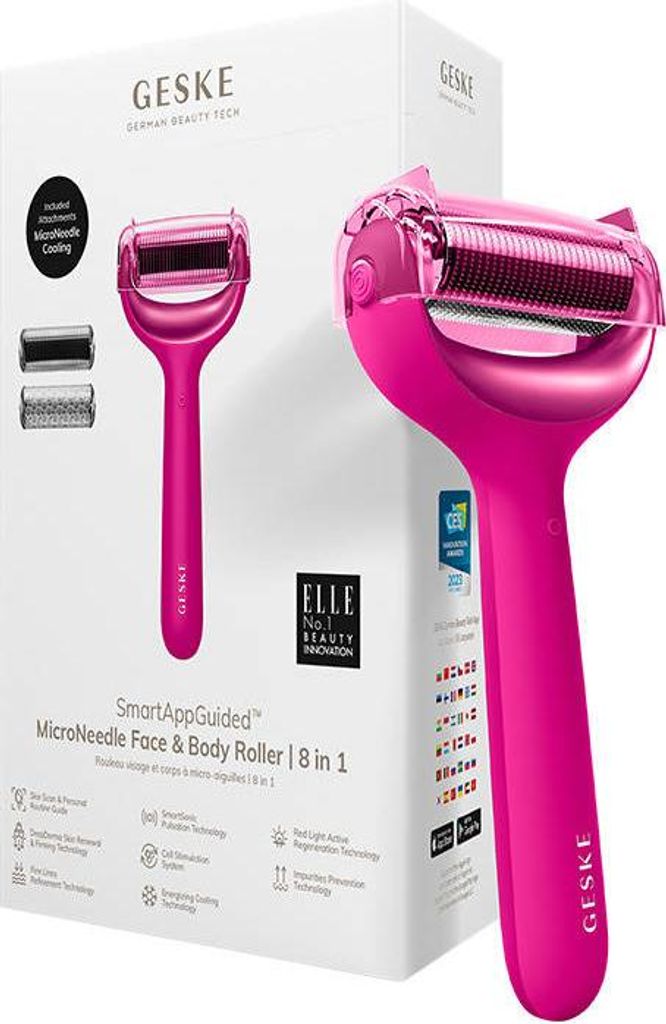 Geske 8-In-1 Nadel-Mesotherapie-Roller Für Gesicht Und Körper Mit Anwendung (Magenta)