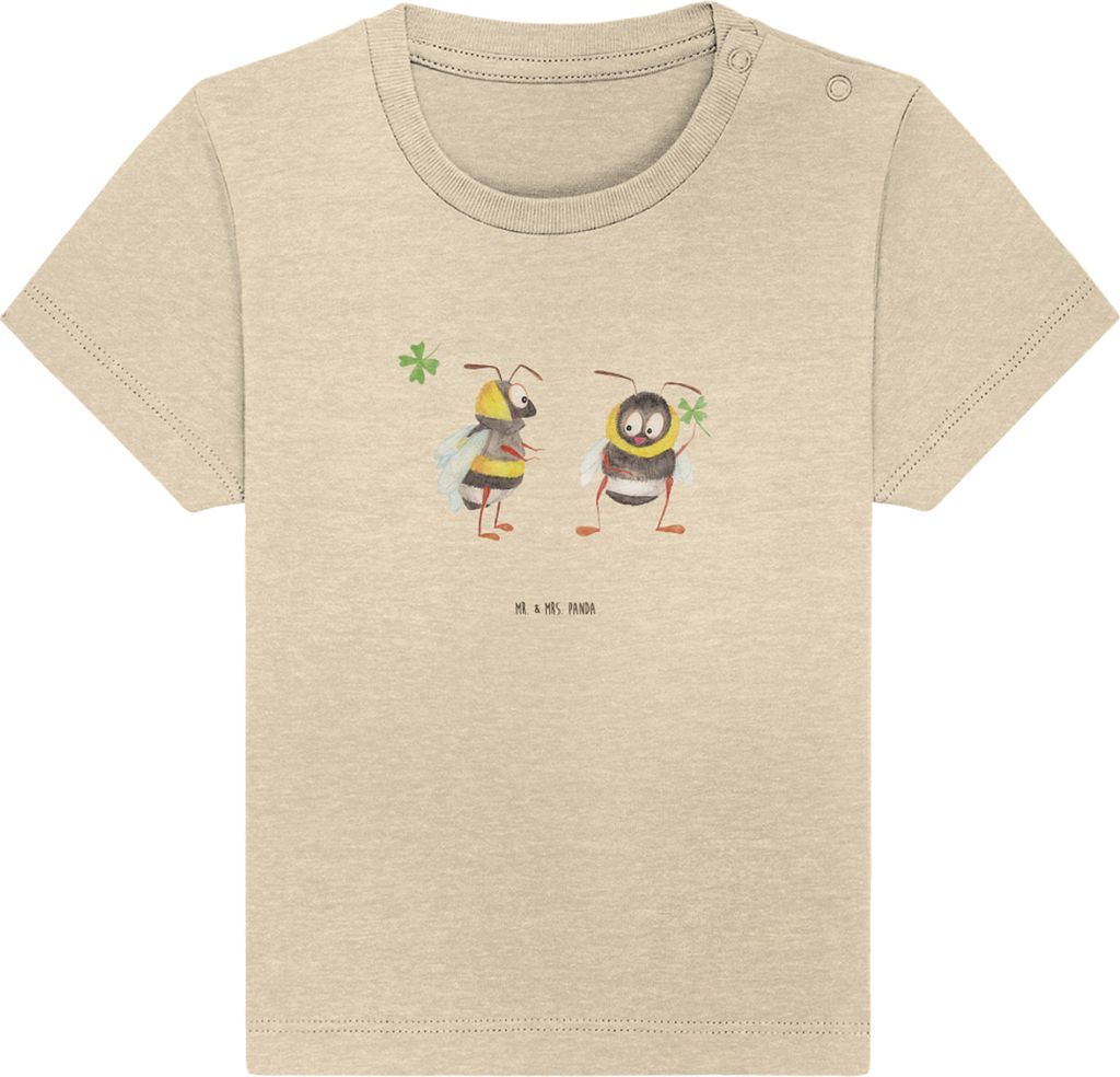 Mr. & Mrs. Panda T-Shirt Hummeln Kleeblatt 0. - 6. Monat - Natural Raw - Geschenk, Biene, glücklich Werden, Spruch Positiv, Fröhlich, Babyshirt, ...