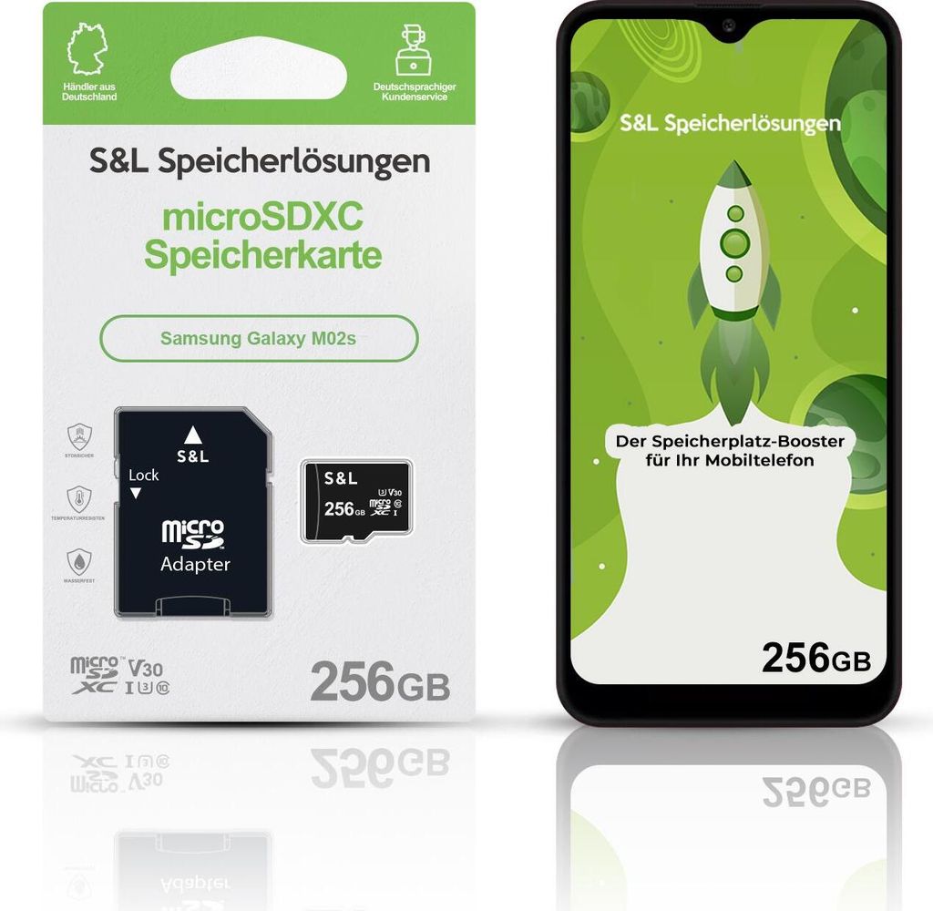 microSD Speicherkarte S&L für Samsung Galaxy M02s - Speicherkapazität: 256 GB