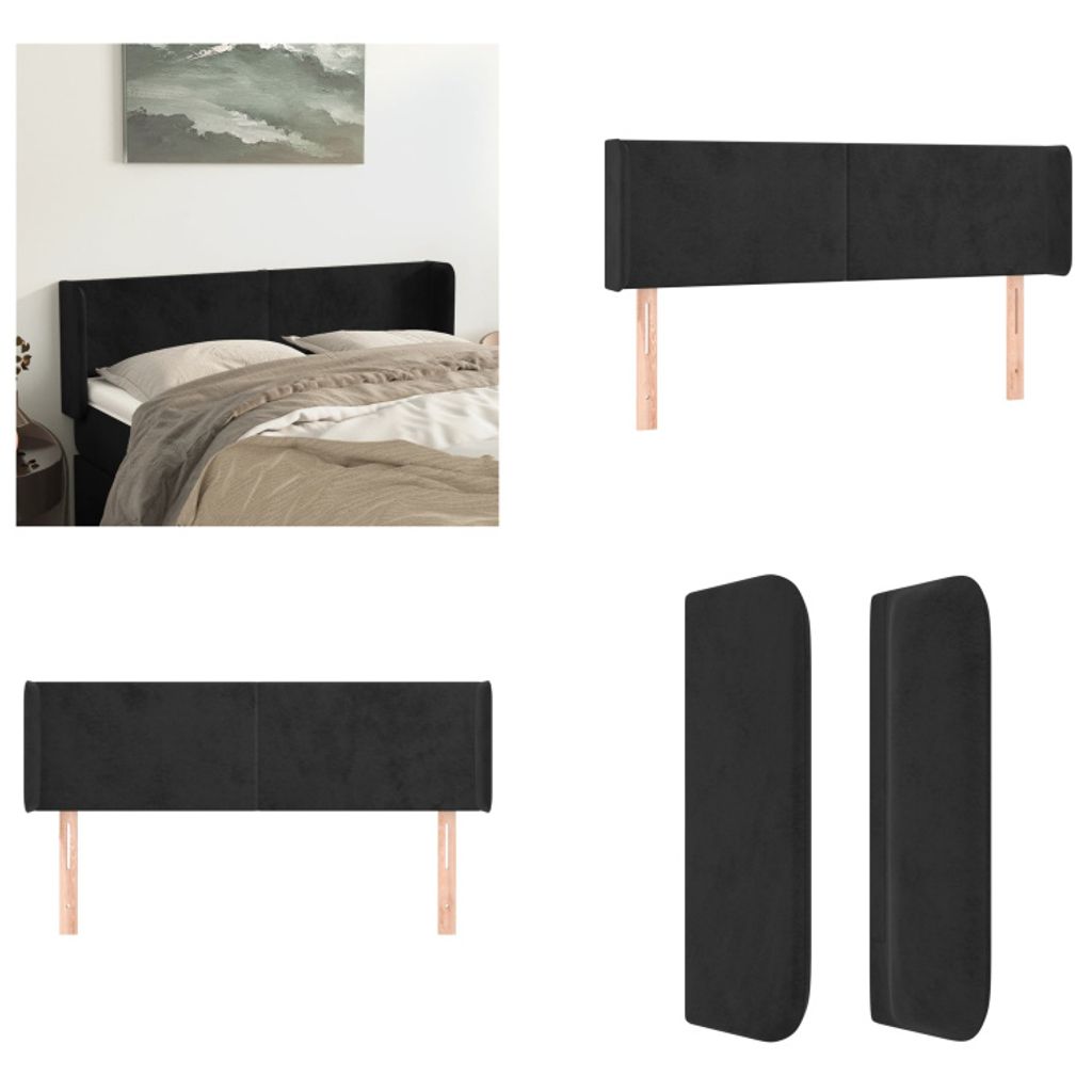 vidaXL Kopfteil mit Ohren Schwarz 147x16x78/88 cm Samt - Kopfteil - Kopfteile - Bett-Kopfteil - Bettkopfteil